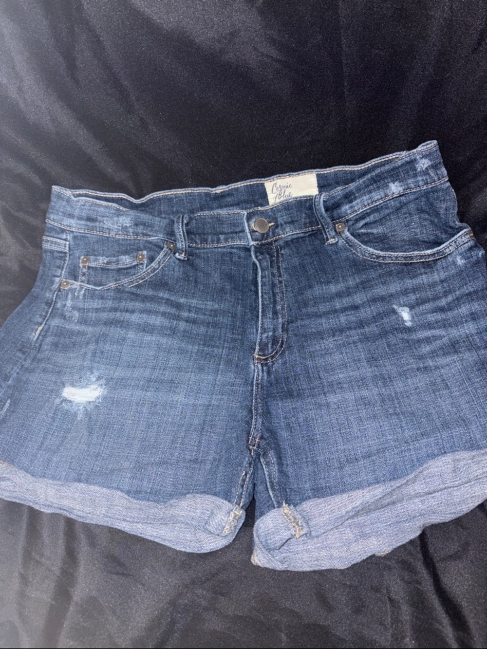 Women's Dark Blue Denim Roll-Cuff Shorts